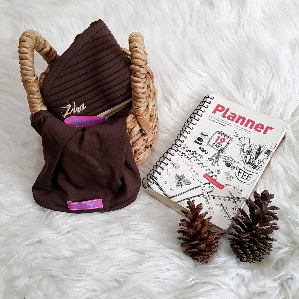 ZHARUFA - INSTANT STRIPE AILA/HIJAB MUSLIM INSTANT/(MERAH, KOPI TUA)