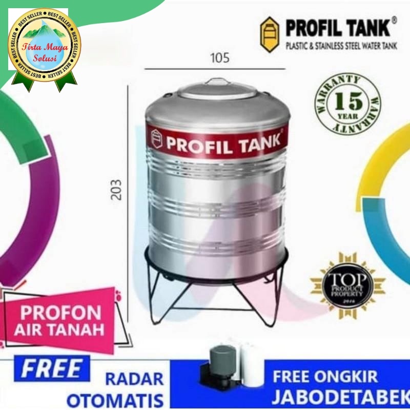 Tangki air 2000 liter toren air stainless PROFIL TANK PS2000 PROFON + kaki