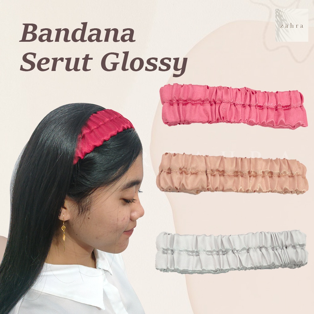 [ BUY 3 GET 1 ] BANDANA SERUT GLOSSY - Bandana korea puff headband ruffle kerut satin silk kilap accessories awan aksesoris wanita