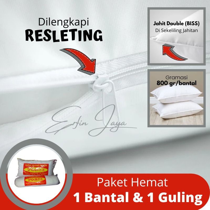 1 Bantal 1 Gulign tidur dacron silikon yobel putih