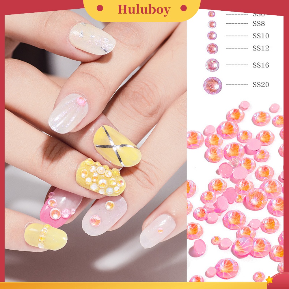 Huluboy Huluboy♡ Hiasan Berlian Imitasi Bulat Flat 3D 6 Warna Untuk Dekorasi Manicure DIY