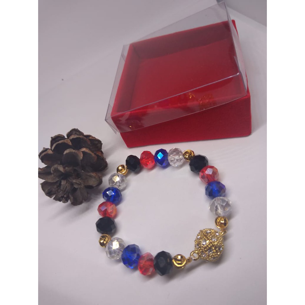 Gelang Kristal Kombinasi Pengait Magnet Permata Free Kotak