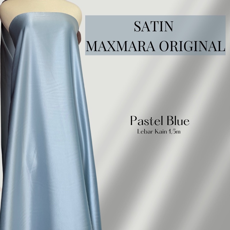 Kain Bahan Satin Saten Silk Lux Maxmara Premium Meteran Mewah Warna Biru Pastel Biru Wardah