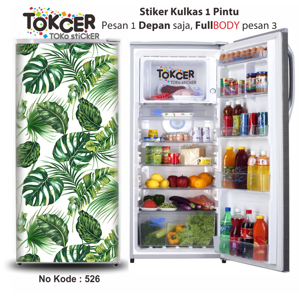 Stiker Kulkas 1Pintu dan 2 Pintu DAUN MONSTERA HIHAU