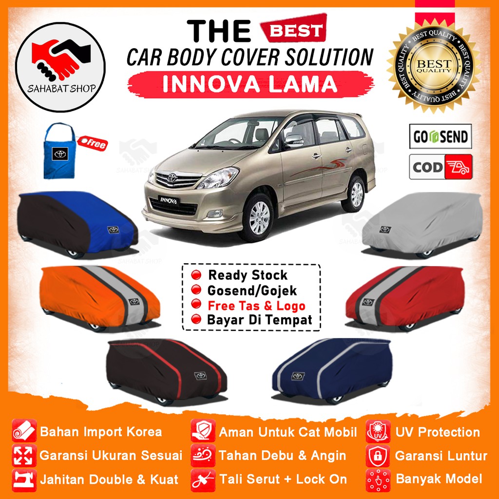 Sahabat Body Cover Mobil Innova / Sarung Penutup Toyota Kijang Innova Lama Outdoor / Selimut Tutup Mantel Pelindung Kerudung Jas Mantol Kelambu Terpal Pembungkus Kerodong Tutupan Bungkus Mobil Kijang Inova Waterproof Anti Air Model Orange