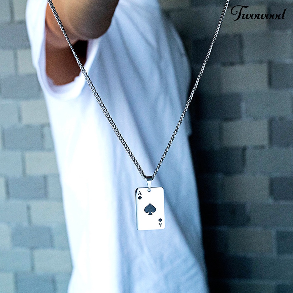 Kalung Dengan Liontin Bentuk Kartu Poker Sekop Hati Bahan Titanium Steel