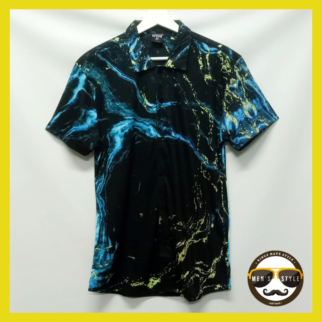 Baju Kemeja Motif Printing Hawai Pria Wanita Import Blue Nature