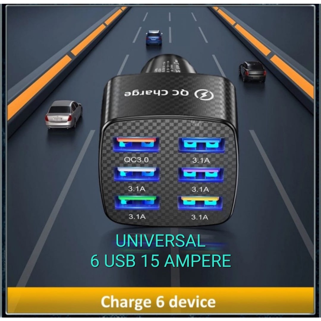 J430 ADAPTOR MOBIL 6 PORT USB 15A CAR CHARGER ADAPTOR MOBIL FAST CHARGING CHARGE RAVEL ADAPTER UNIVERSAL watt adaptive saver aki accu ac dc travel adapter charge dual usb fast super speed androit hp handphone tc quick charge