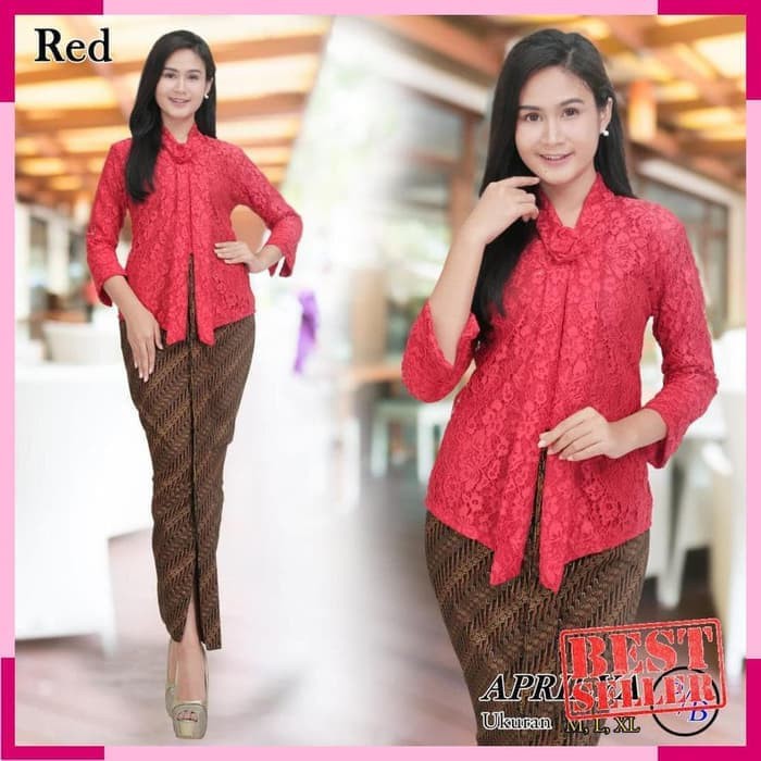 Setelan Kebaya Floy Brokat Rok Wiron Warna Merah / Kebaya Modern