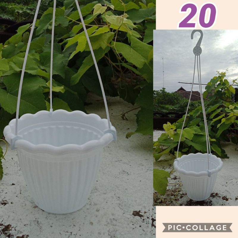 pot gantung putih+pot bunga+pot putih+pot gantung+pot murah+pot cantik+pot ukuran 20