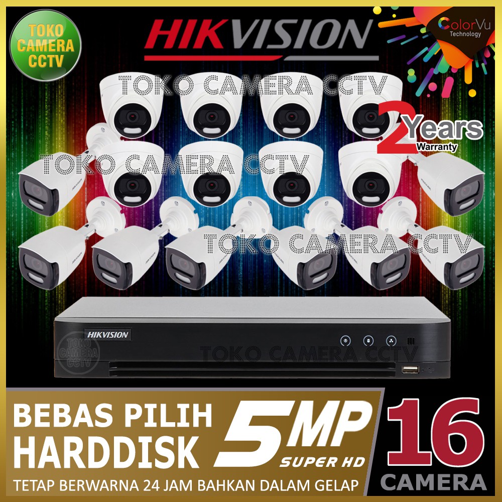 PAKET CCTV HIKVISION COLORVU 5MP 16 CHANNEL 16 KAMERA