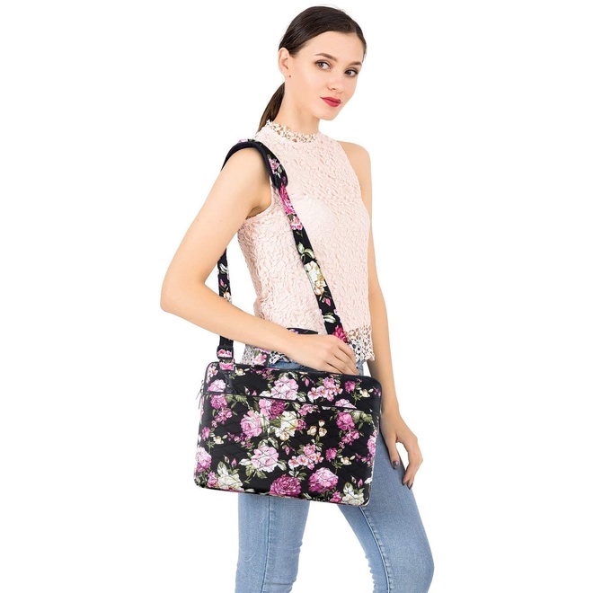 Tas Laptop Selempang Mosiso Peony Floral Shoulder Strap 13 14 inch