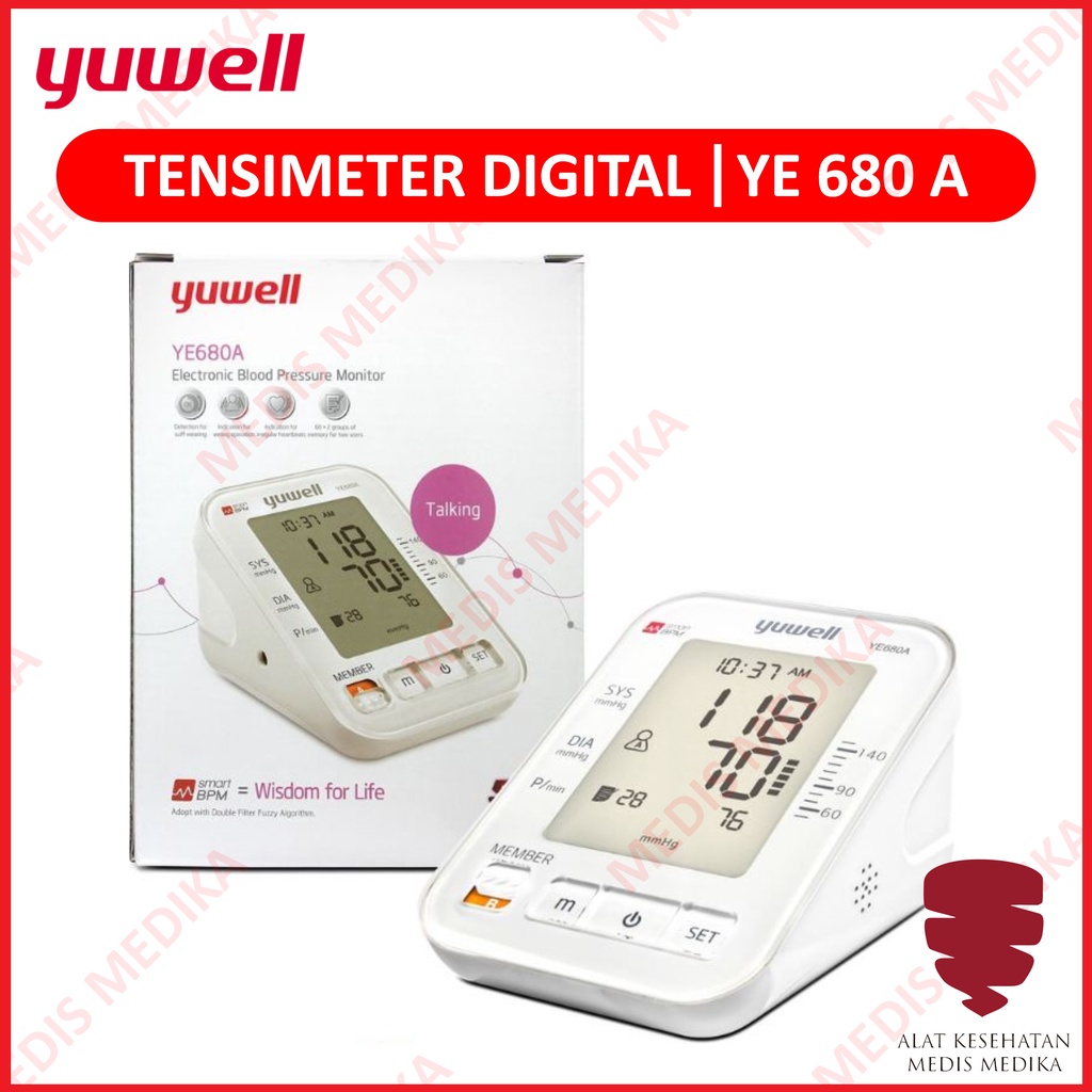 Original Tensimeter Digital YE680A Yuwell Alat Bantu Ukur Cek Tekanan Darah Tensi Meter YE 680A 680