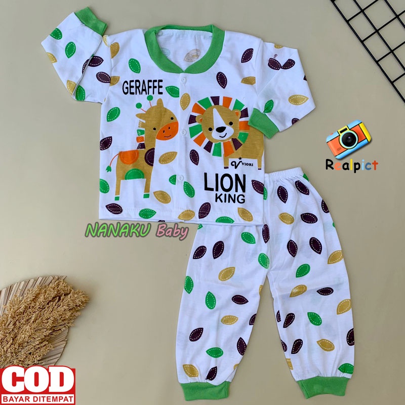 Setelan Baju Bayi Setelan Piyama Bayi Lengan Panjang Kancing Bahu Usia 3-12 Bulan Anababy