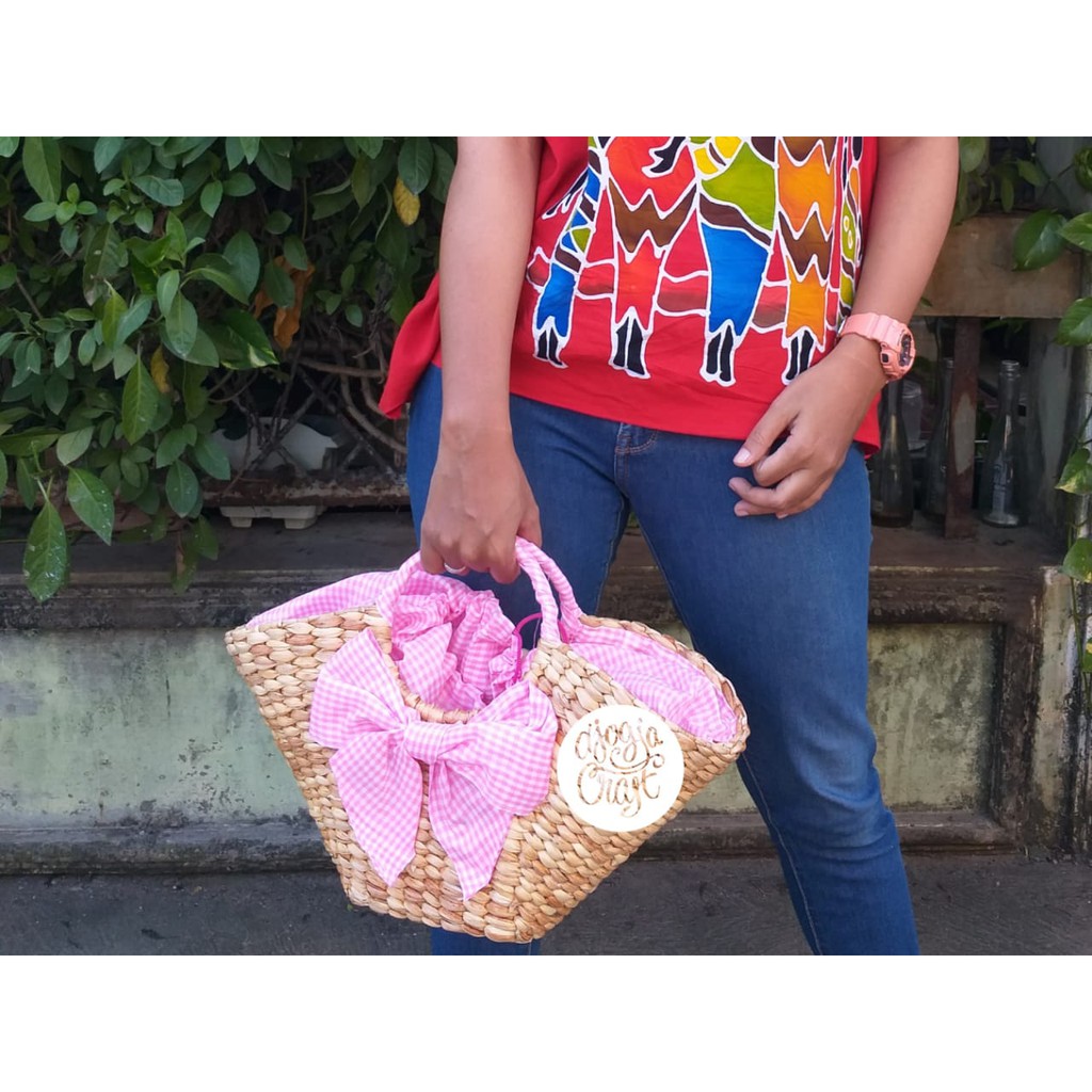 Tas Anyaman Eceng Gondok Pita - Pink
