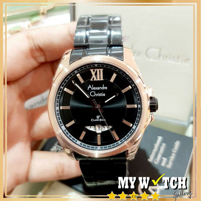 Jam Tangan Alexandre Christie / Alexander Pria AC 8473 MD 8659 MD Black Rosegold Original Diameter 4