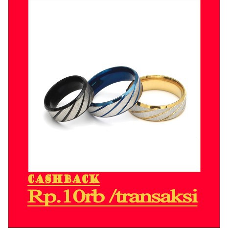 Cincin stanless steel pria wanita Warna Gold hitam biru Size 6 7 Dan 8