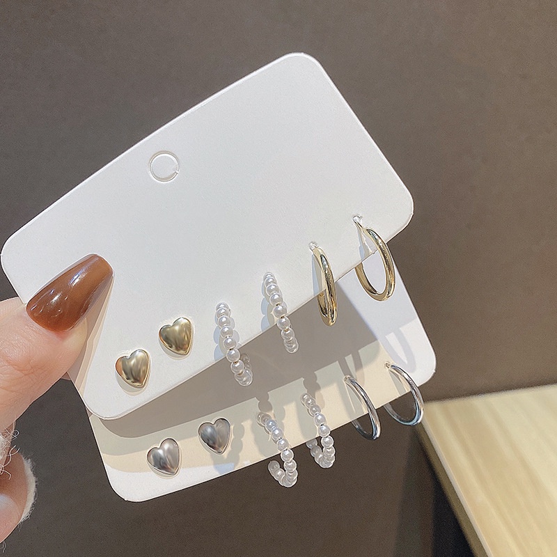 Set Anting Stud Hias Kristal Mutiara Kilau Gaya Elegan Untuk Wanita