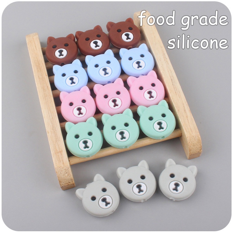 Mary 5pcs / set Klip Rantai Manik Silikon Desain Kartun Kepala Beruang Holder Dot Empeng / Kalung