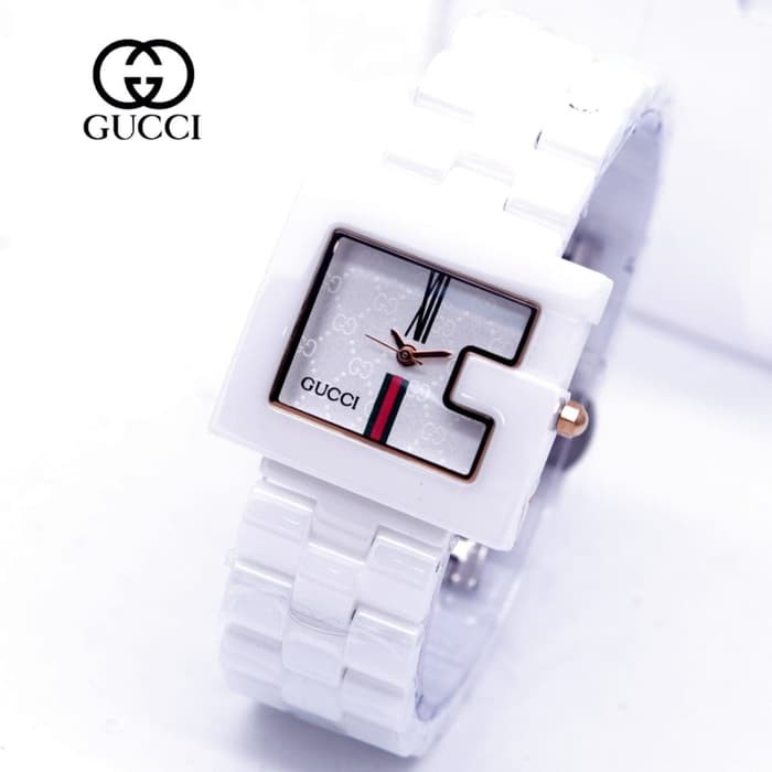 Jam Tangan Wanita / Cewek Murah Gucci Keramik / Ceramic G White Rose