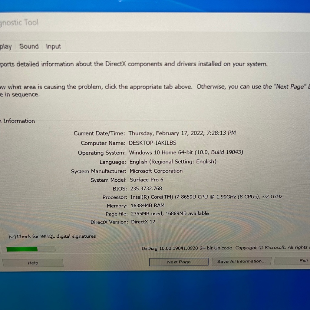 Microsoft Surface Pro 6 Ci7 8650U 1.90GHZ RAM 16 GB SSD 512 GB