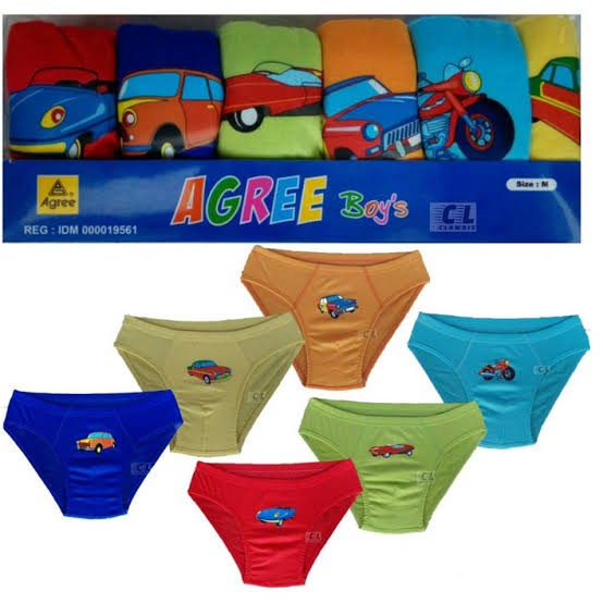 Celana Dalam Anak Laki Laki Merk Agree Boys 1 Box 6 Pcs CD Motif Mix Warna