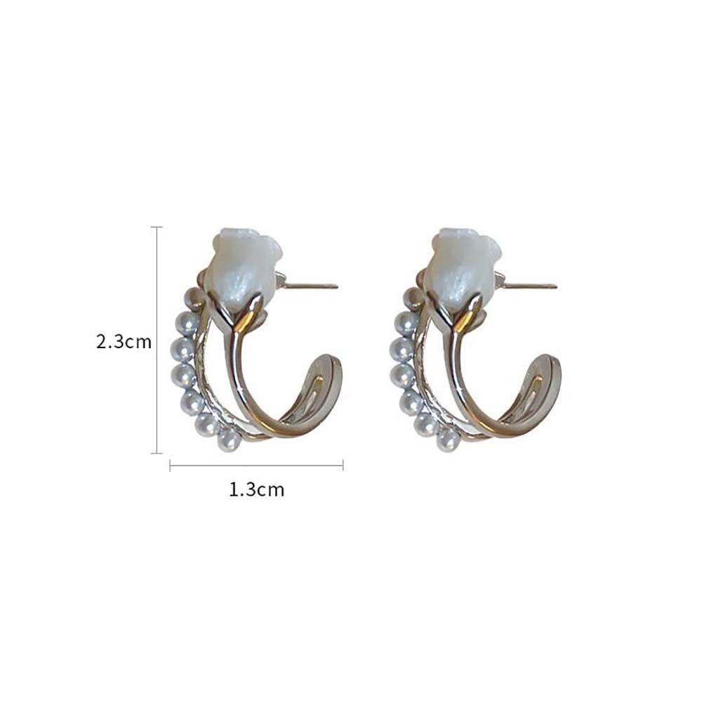 Mxbeauty Anting Bunga Tulip Temperamen Manis Hadiah Sederhana Anting Pejantan Berbentuk C Perempuan Aksesoris Telinga Double-layer Women Hoop Earrings