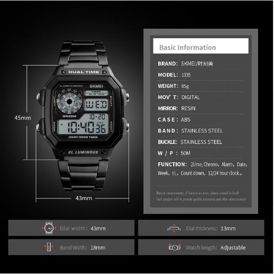 SKMEI 1335 Jam Tangan Pria Digital Stainless Steel WK-SBY