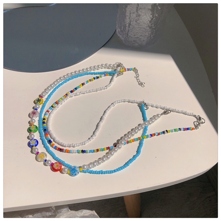 Korean Colorful Beads Necklace Double Layer Clavicle Chain Women Fashion Jewelry Accessories Gift