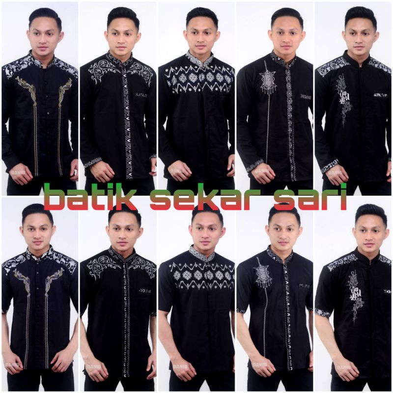 Baju Muslim Pria Modern Motif Batik Kombinasi Bordir