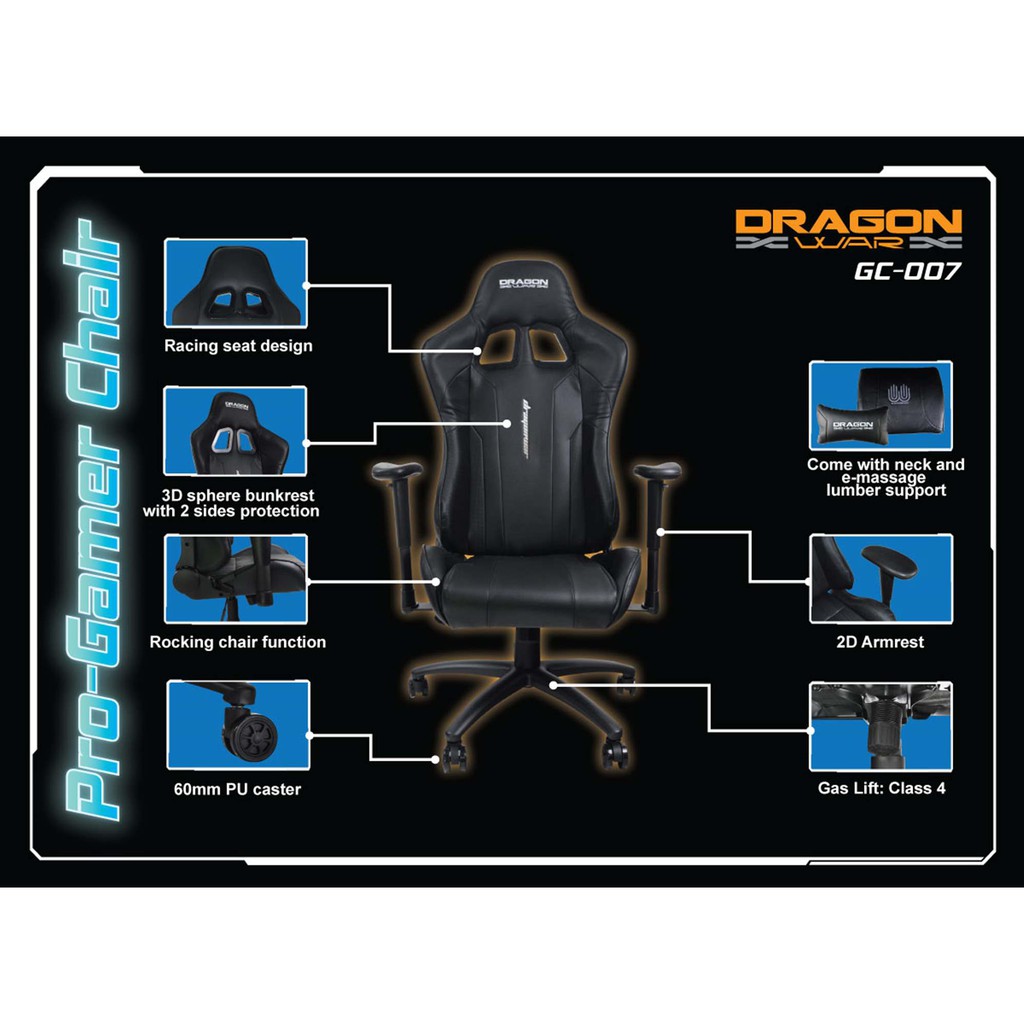 DRAGONWAR GC-007 PRO GAMING CHAIR DRAGON WAR GC 007 GC007 KURSI GAMING