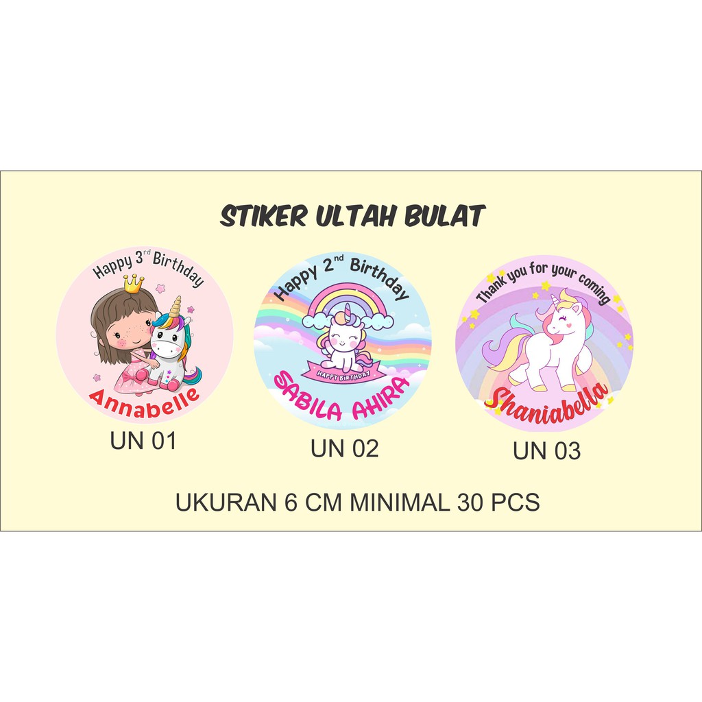 

STIKER ULTAH BULAT MOTIF UNICORN