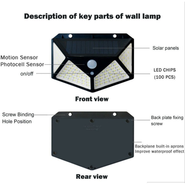 LAMPU DINDING SENSOR TENAGA SURYA 20 DAN 100 LED SUPER TERANG