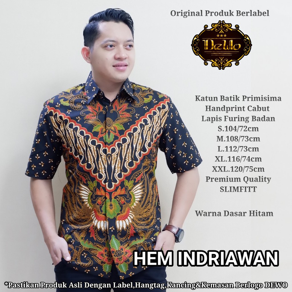 INDRIAWAN Kemeja Batik Pria Lengan Pendek Katun Halus FULL FURING Batik Dewo