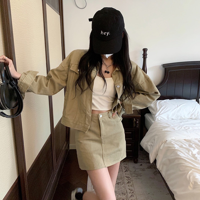 jaket denim oversize korea style kasual atasan import crop jacket