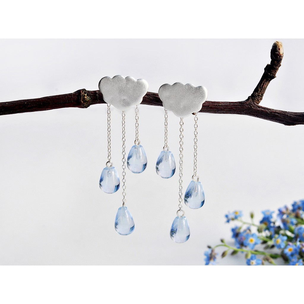 SERI SERI Anting Wanita Perak 925 Asli Rain Cloud Sterling Silver Earrings Awan Hujan Lucu