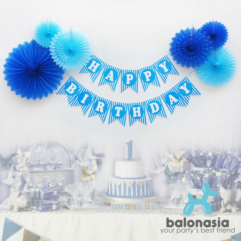 Balonasia Dekorasi  Backdrop Set Ulang  Tahun  Biru  Garis 