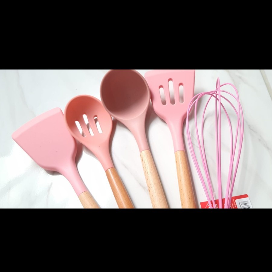 Paket Spatula Cypruz Sodet Silikon Gagang Kayu Silicone Pink Set