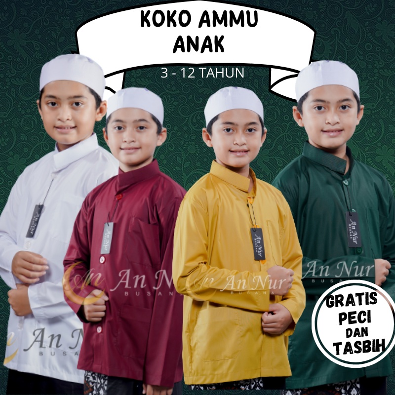 [TERBARU] Baju Muslim Koko Anak Kokoh Habaib Haibah Habib Polos Model AMMU AMU An Nur Kazimi