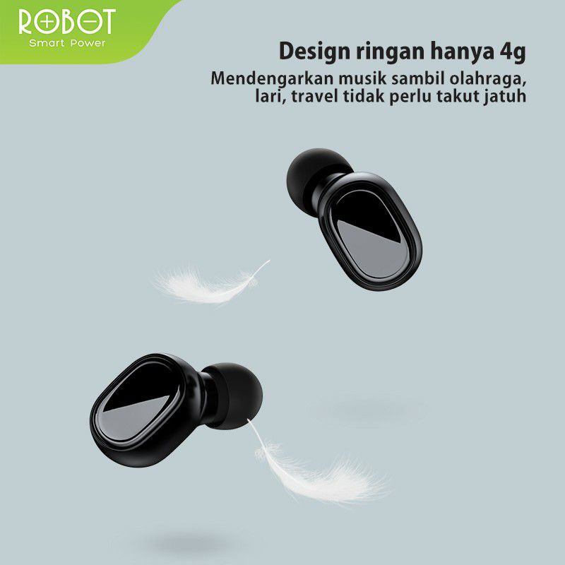 Earphone Wireless Airbuds Robot T20 Original TWS True Wireles Hitam