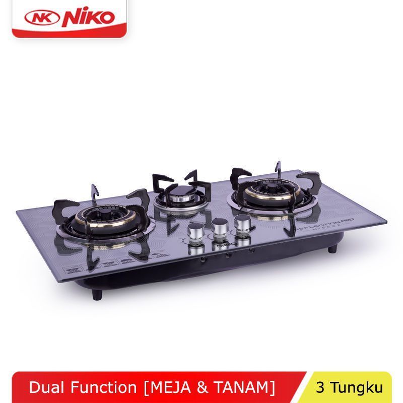 Niko Reflection Pro Mirror Kompor Gas Tanam 3 Tungku LPG Kompor Kaca Tempered Hemat Gas Murah