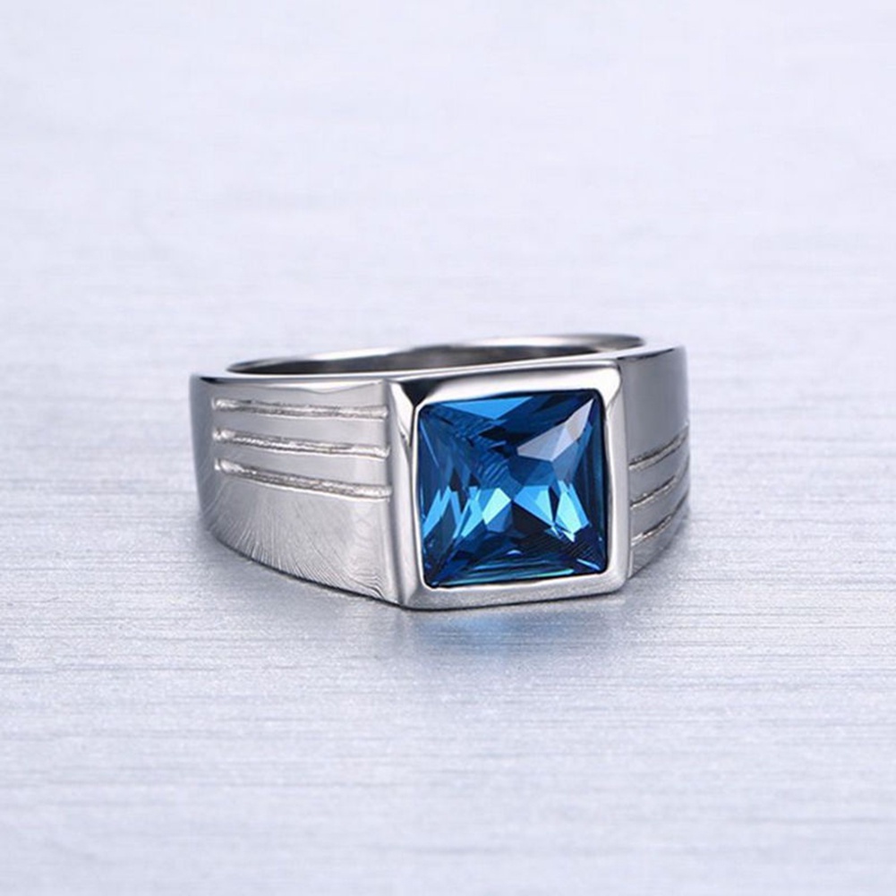 Hu Hu Hu Hu Hu Alat Bantu Pasang Kacamata♡ Cincin Pernikahan Lebar Hias Berlian Imitasi Persegi Warna Biru Ukuran 7-11 Untuk Pria