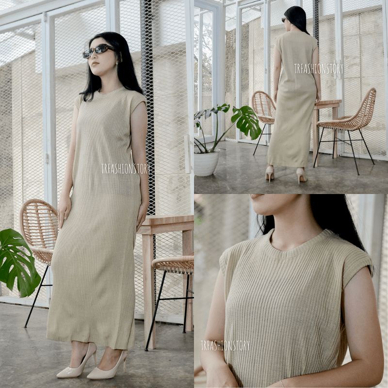 Inner Dress Kutung Rajut | Gamis Tanpa Lengan | Inner Dress Manset Knit