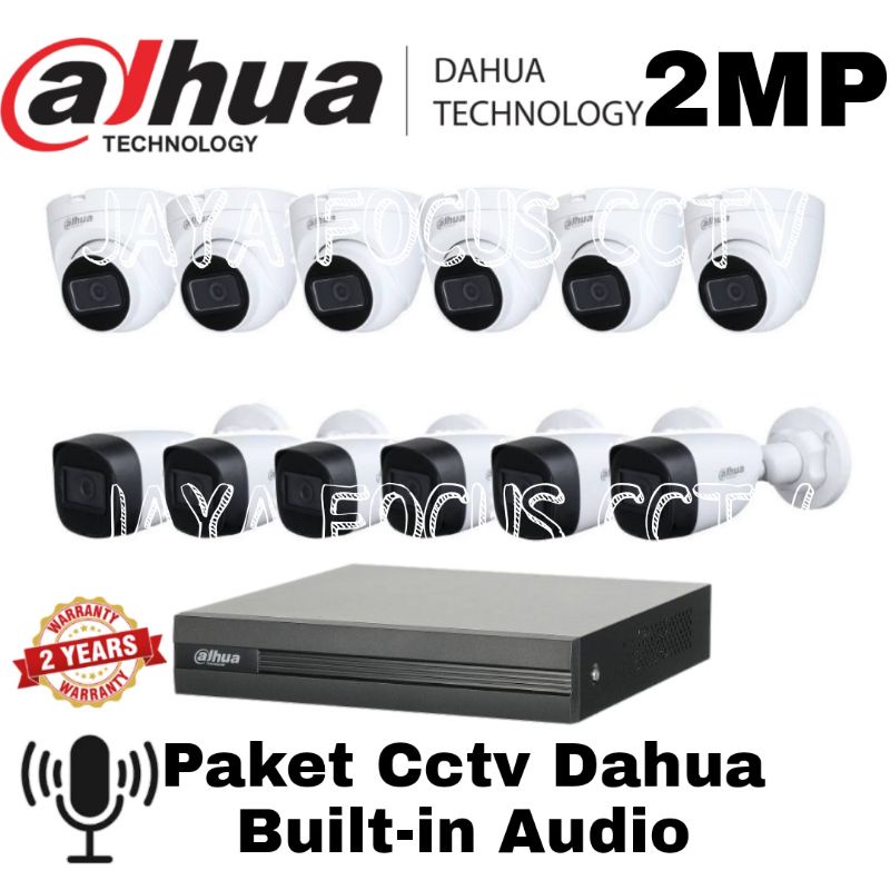Paket Cctv Dahua 16 Channel 12 Kamera 2mp Built-in Audio Komplit Tinggal Pasang