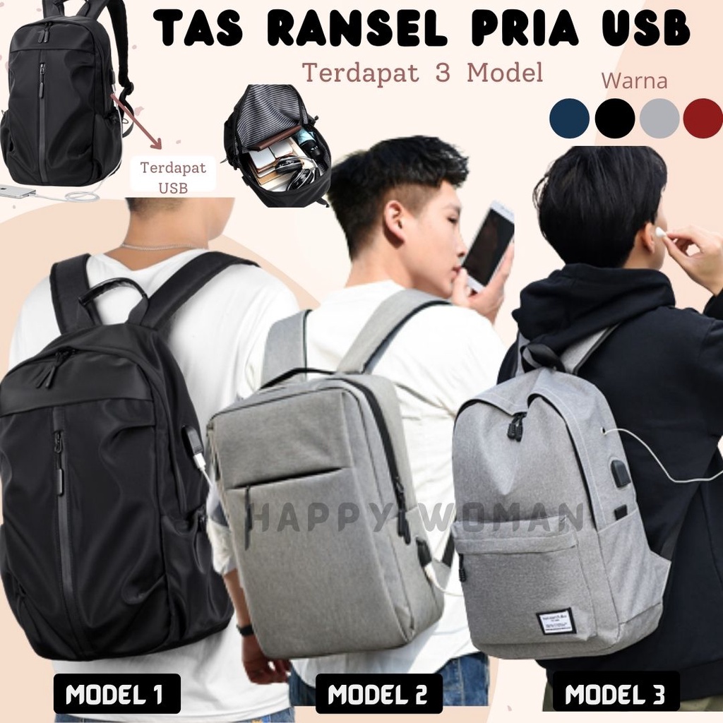 Tas Ransel Pria USB Charger Tas Sekolah Waterproof Multifungsi Tas Punggung Tas Backpack Korea Anti Air Tas Pria Murah