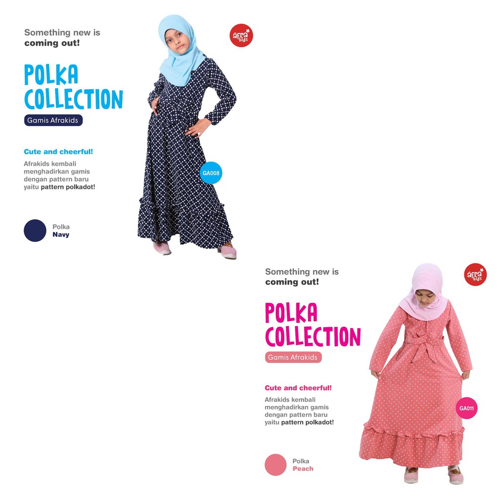 Gamis Anak Afrakids POLKADOT GA008-Navy &amp; GA011-Peach, Size M, L &amp; XL