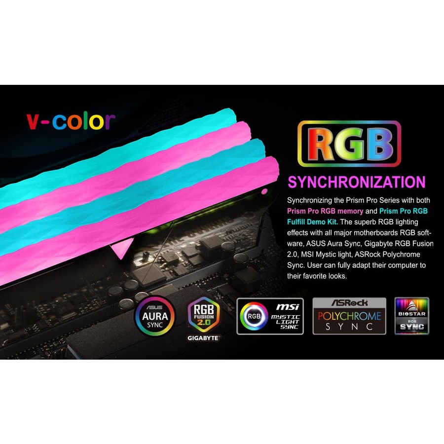 V-COLOR DDR4 Prism Pro Silver RGB Memory 32GB 2x16GB 3200MHz OC RAM PC