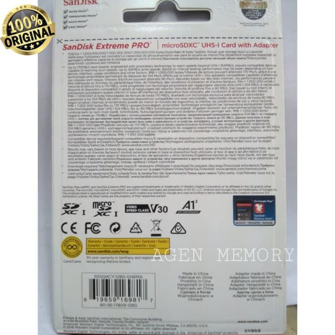 Sandisk 128 GB Extreme Pro 170 mb/s Micro SDXC Card A2 U3 UHS-1 V30 aksesoris hp | flasdisk |