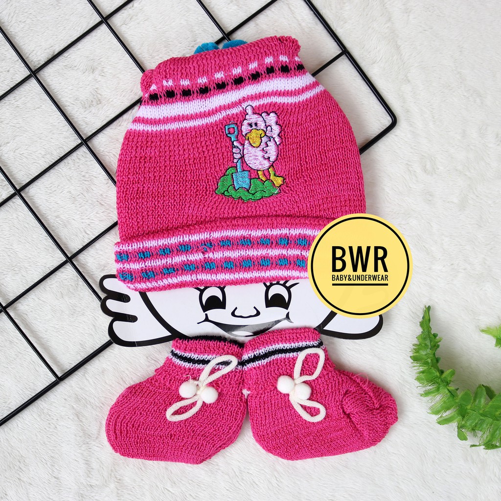 Topi Set Kaos Kaki Rajut BOBOKO / ABELIO | 0-6 M Topi Bayi Newborn Rajut Berkualitas PIlih Warna - Bwr IX