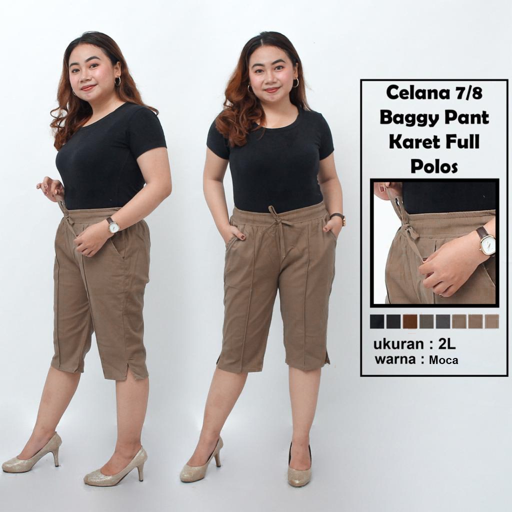 Putri Nasya - Celana Big Size Pendek 7/8 Ukuran 8L,6L,5L,4L,2L,XL, All Size Warna Cream Moca Hitam Abu Tua Muda Capucino